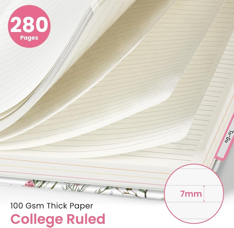 Taja Large Spiral Lined Notebooks for Work with Removable Dividers & Tabs, 8.5"x11" Pretty Hardcover 5 Subject Notebook Journal for Women, College Ruled, Perfect for Study & Office Organization, 280 Pages,Wildflowers - Image 2